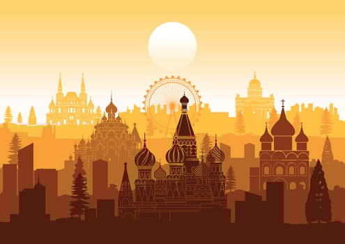 Russia famous landmarks silhouette style vector