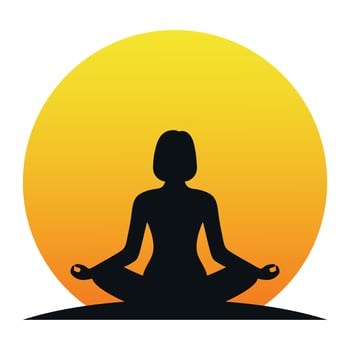 Woman in lotus position against the backdrop of the sun vector