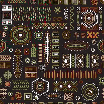 Abstract African shapes seamless background, tribal geometric decoration pattern vector
