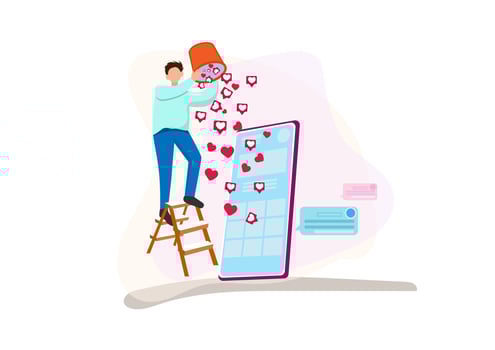 young blogger He tries to create content that everyone likes. The audience will press their hearts for his work. flat style cartoon illustration vector