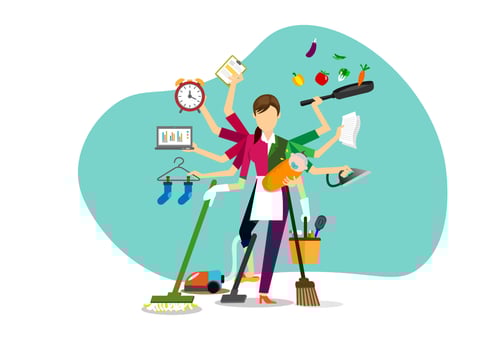 During the coronavirus outbreak Need to work from home So she's busy being a housewife and working full time. vector cartoon character set