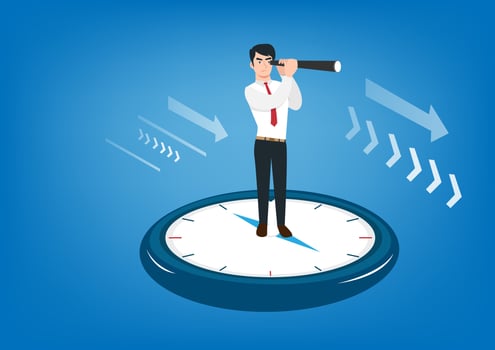 successful businessman looking through telescope Business risks or business planning in perspective job opportunities. Flat style cartoon illustration vector
