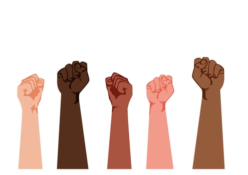 Hand sign showing protest, conflict, democracy, elections, multiracial flat style cartoon illustration vector