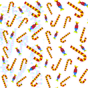 Vector seamless pattern in red and yellow tones on a white background. candies are printed on fabric, wrapping paper, or wallpaper.
