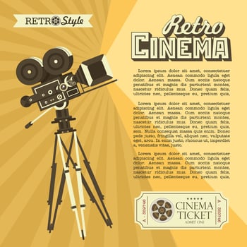 Vintage film camera. Poster in vintage style with place for text. Retro cinema. Design vintage cinema tickets. vector