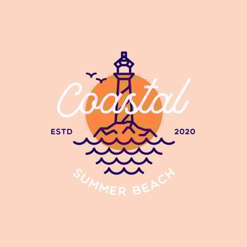 Lighthouse Searchlight Beacon Tower Island Beach Coast Simple Line Art logo design inspiration vector