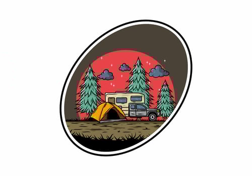 RV van camping in nature illustration vector