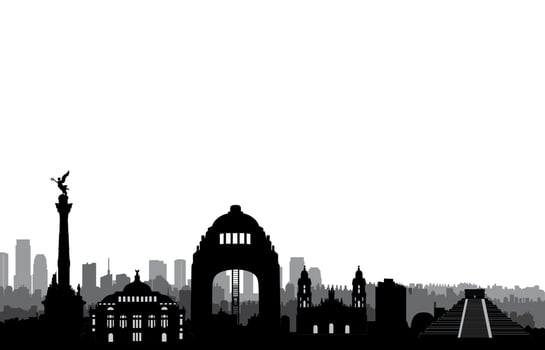 Mexico city skyline. Travel Mexico background. Cityscape silhouette with landmarks. vector