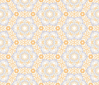 Abstract fractal eamless pattern. Arabic line ornament with star floral mandala shapes. vector