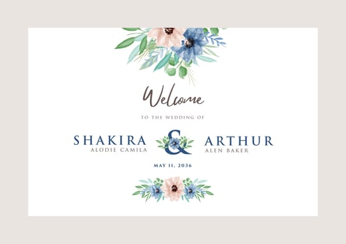Welcome sign wedding with beautiful floral watercolor vector