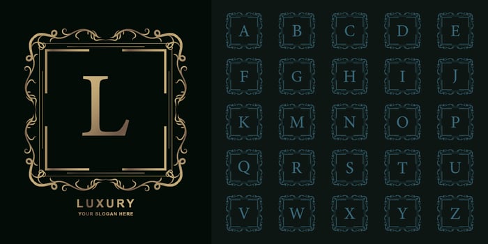 Letter L or collection initial alphabet with luxury ornament floral frame golden logo template. vector