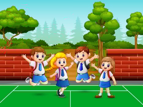 School children on the sport field vector