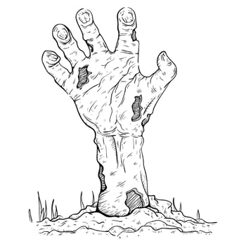hand drawn zombie hand rise on the ground vector