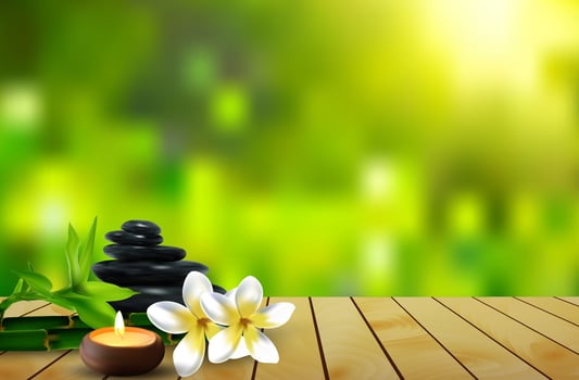 stone, flower, wax and bamboo background on the wood. vector
