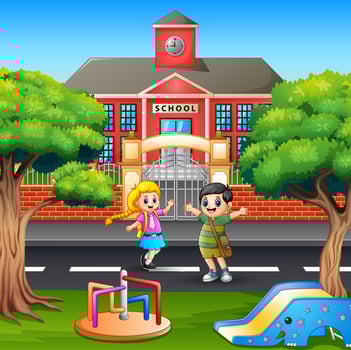 Happy little kids going to school vector