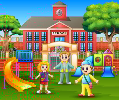 Happy children playing in front the school vector