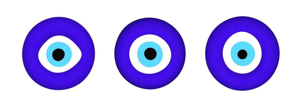 Blue oriental evil eye symbol amulet flat style design vector illustration isolated on white background.