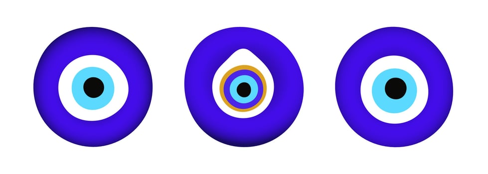 Blue oriental evil eye symbol amulet flat style design vector illustration isolated on white background.