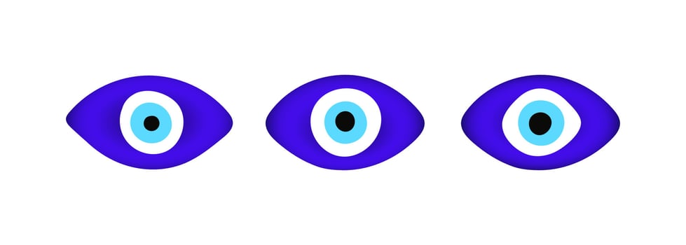 Blue oriental evil eye symbol amulet flat style design vector illustration isolated on white background.