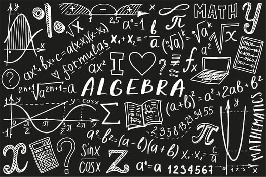 Maths symbols icon set. Algebra or mathematics subject doodle design. Education and study concept. Back to school background for notebook, not pad, sketchbook. Hand drawn illustration. vector
