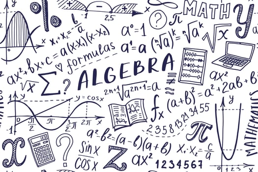 Maths symbols icon set. Algebra or mathematics subject doodle design. Education and study concept. Back to school background for notebook, not pad, sketchbook. Hand drawn illustration. vector