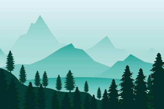 Horizontal landscape with forest, lake and mountains. Premium Vector