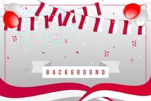 Red and white balloons and decoration of the Indonesian flag, confetti concept design, background for Happy Independence Day 17 August. Celebration Vector illustration eps.10