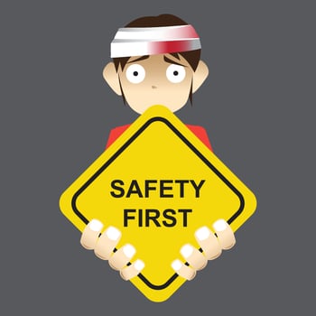 Safety first signs and injured people vector