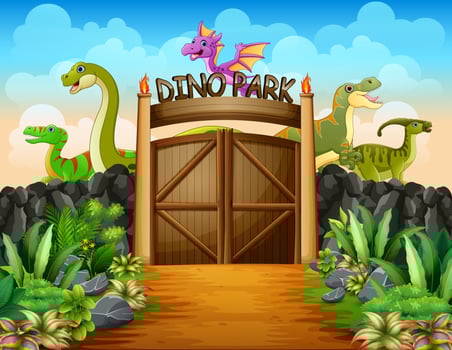 Dinosaurs in a dino park illustration vector