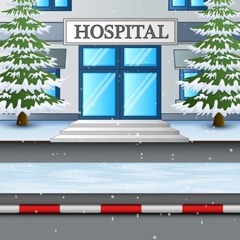 The hospital building in snow winter illustration vector