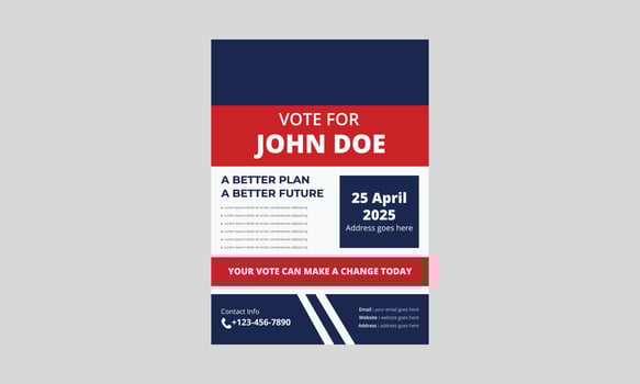 Election flyer template design. Political election flyer design. vote now election poster leaflet design. a4 template, brochure design, cover, flyer, poster, print-ready vector