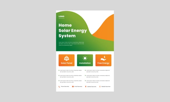 solar energy go green save energy flyer design template. solar systems for your home and business poster, leaflet design. vector