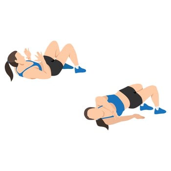Woman doing Grappling reach back exercise. Flat vector illustration isolated on white background