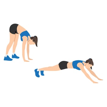 Woman doing inchworm exercise. Flat vector illustration isolated on white background