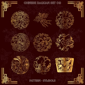 Collection Set of Chinese Pattern Daquan Symbols Part-09 vector