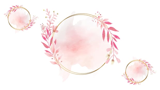 Pastel rose and pink brush strokes and gold lines. Gold contour frame. vector