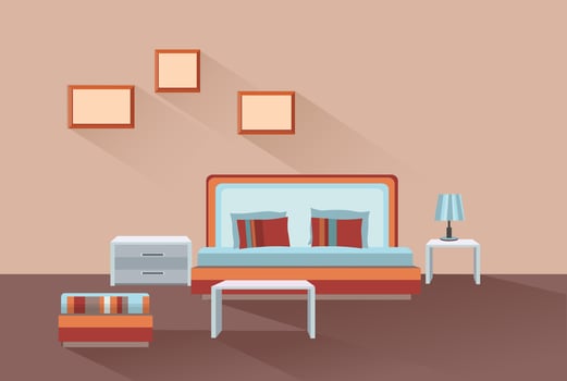 Bedroom furniture interior. Room line sketch drawing. Home Indoor design. Perspective of a interior space vector