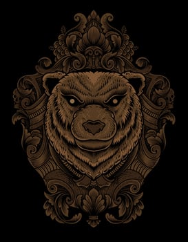 illustration bear head with engraving ornament vector