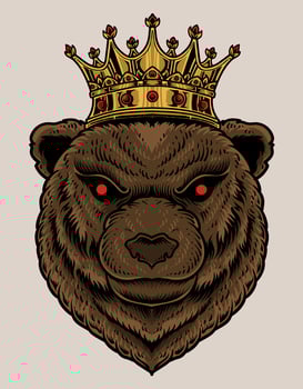 illustration bear head with king crown vector