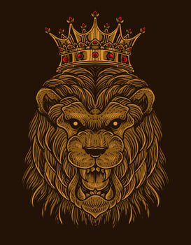 illustration lion king with engraving style vector