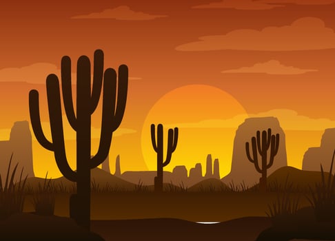 Silhouette savanna forest at sunset time vector