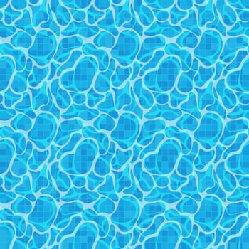 Blue water surface background. Pool tile. Light ripple texture. Vector seamless pattern.