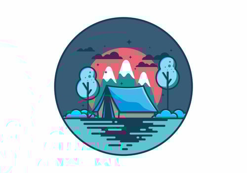 Camping with tent flat illustration vector