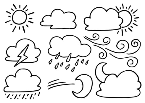 vector set of weather doodle elements, for design purposes