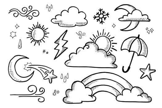 vector set of weather doodle elements, for design purposes