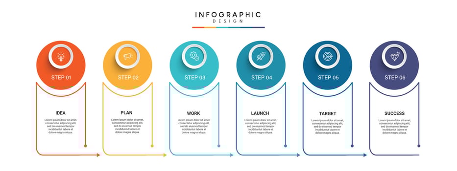 Steps business timeline process infographic template design with icons vector