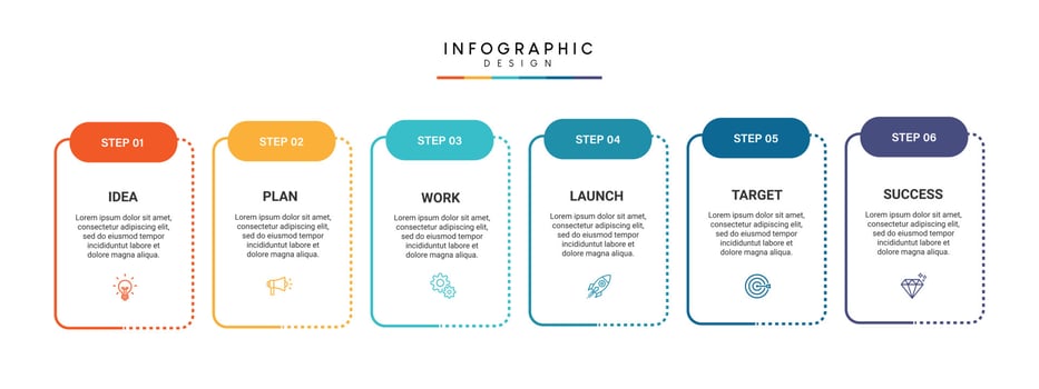 Steps business timeline process infographic template design with icons vector