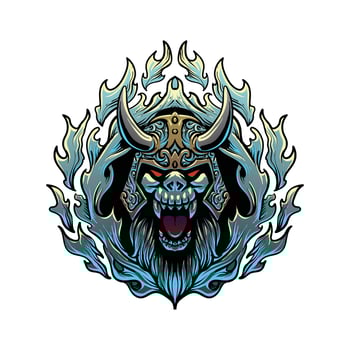 skull head with horn helm illustration vector