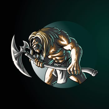 lion man carrying ax isolated on dark vector