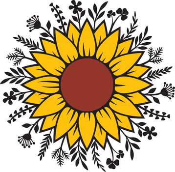Floral Sunflower and Plants Vector Illustration